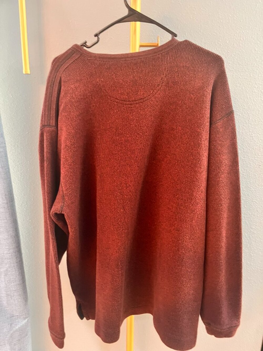 Tommy Bahama Mens XL V-Neck Sweater Rust Burgundy Ribbed Knit Cotton Pullover - Picture 2 of 8